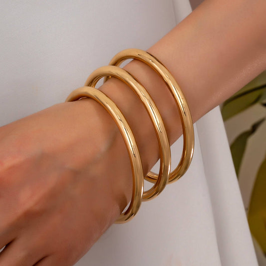 Chunky Triple Tube Bangle Set - Gold