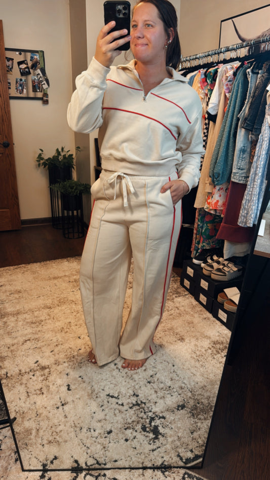 Red Stripe Sweat Set - Bottoms
