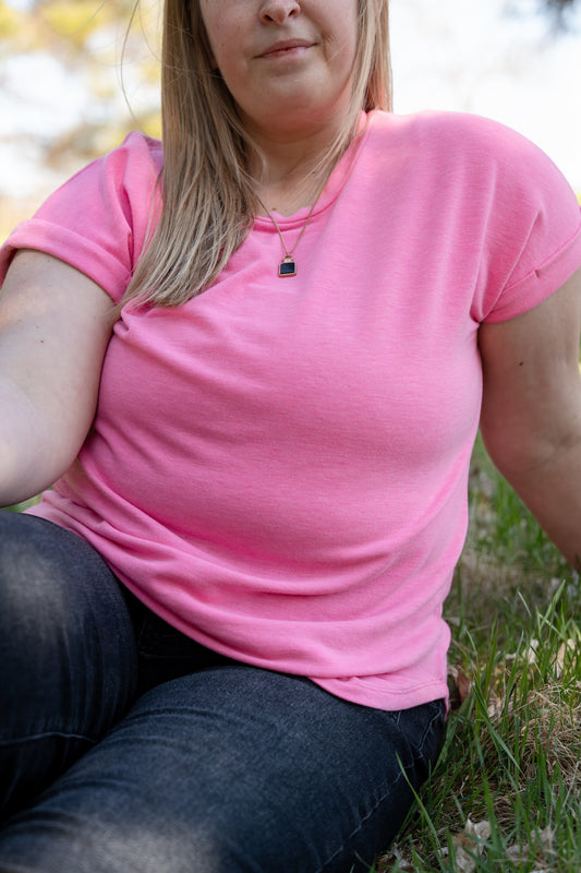 Staccato Pink Roll Up Sleeve Top