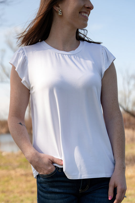 Staccato White Ruffle Sleeve Top