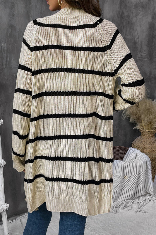 Striped Button Up Raglan Sleeve Cardigan