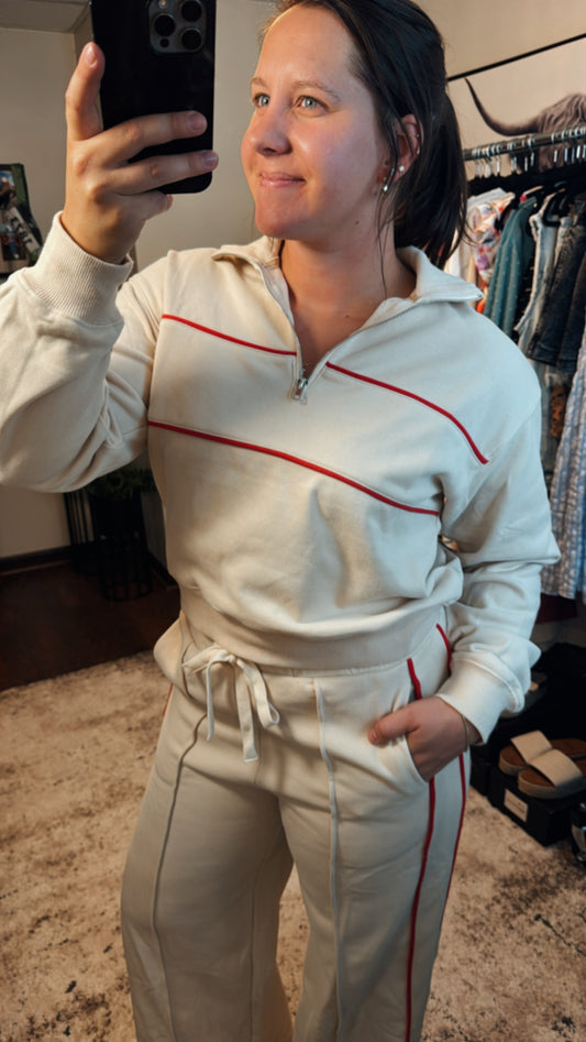 Red Stripe Sweat Set - Zip Up