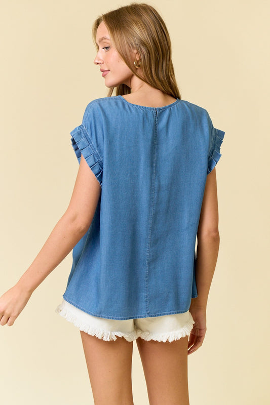 Denim Pleated Top