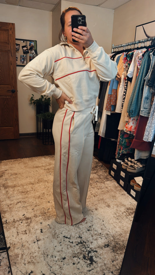 Red Stripe Sweat Set - Zip Up