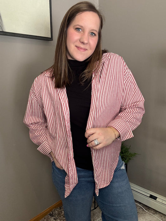 Red Striped Button Up