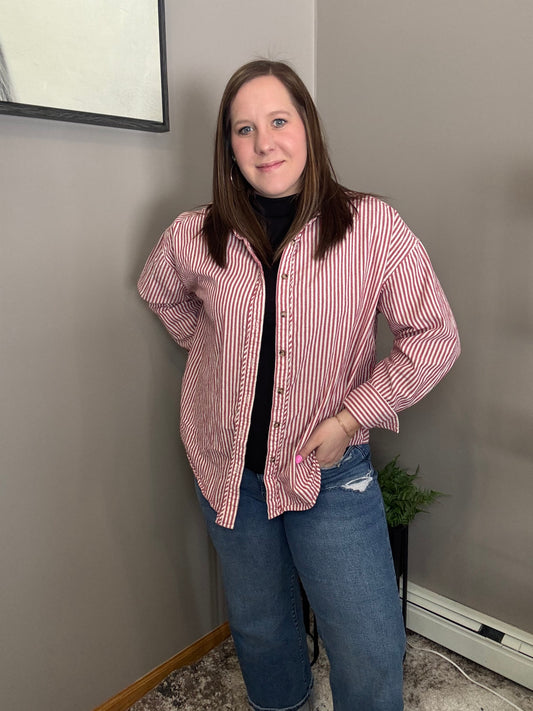 Red Striped Button Up