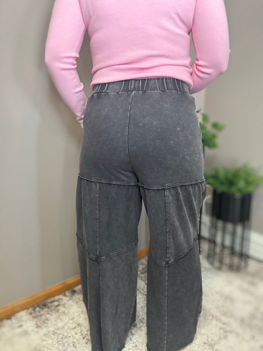 Black Mineral Wash Wide Leg Pants