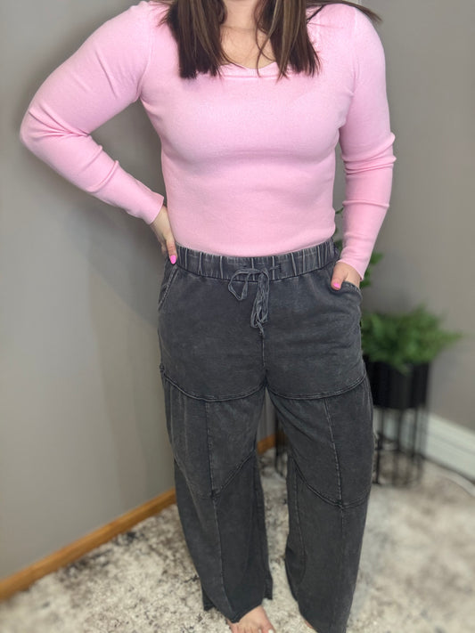 Black Mineral Wash Wide Leg Pants