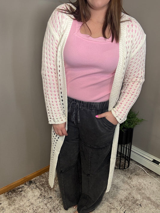 Long White Knit Cardigan