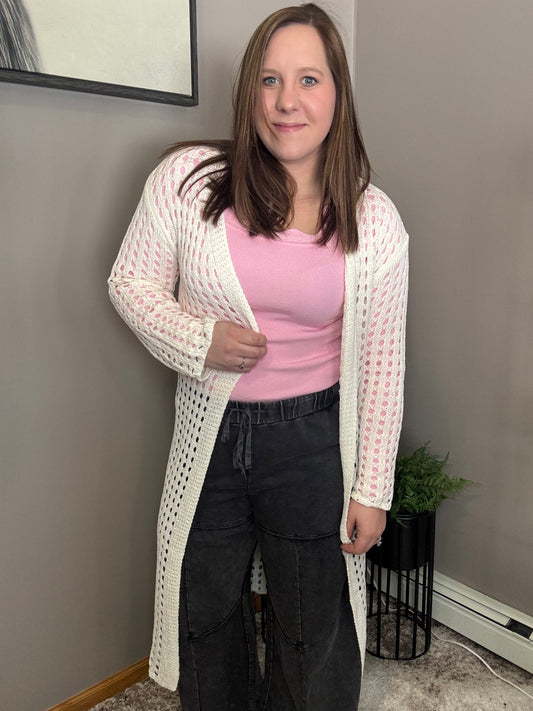 Long White Knit Cardigan