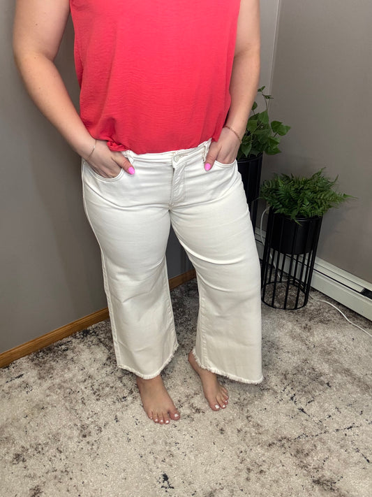 Risen White High Rise Wide Crop Jean