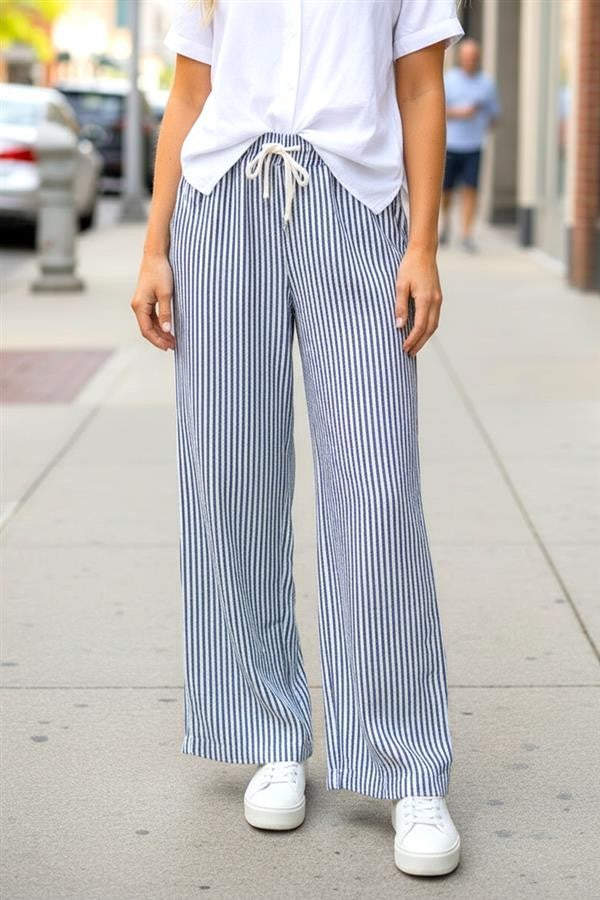 Navy Striped Pant