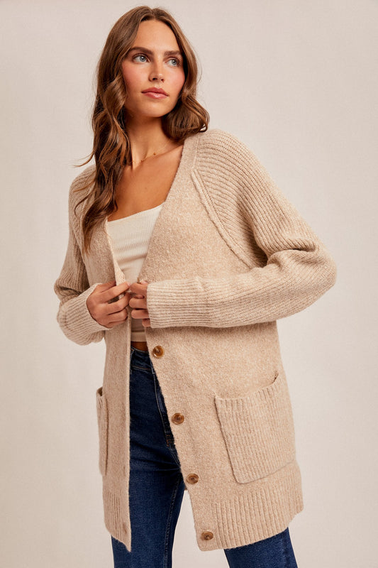 Raglan Sleeve Button Down Sweater Cardigan
