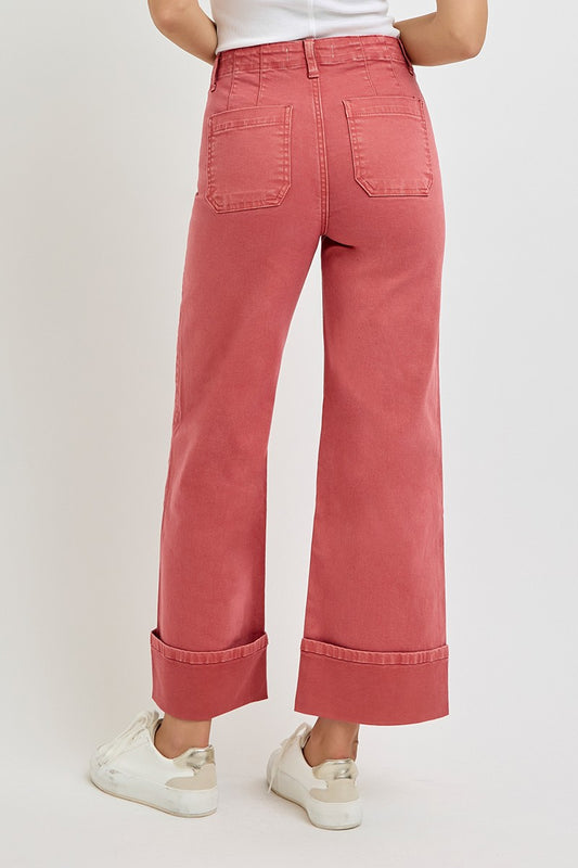 High Rise Wide Leg Salmon Cuffed Jean