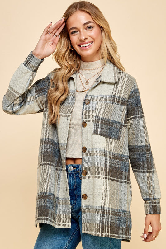Plaided Shacket with Pockets and Buttons