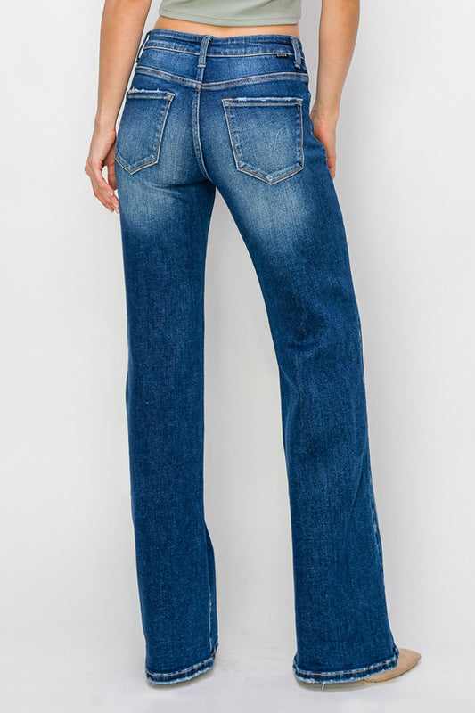 Mid Rise Star Print Straight Jeans