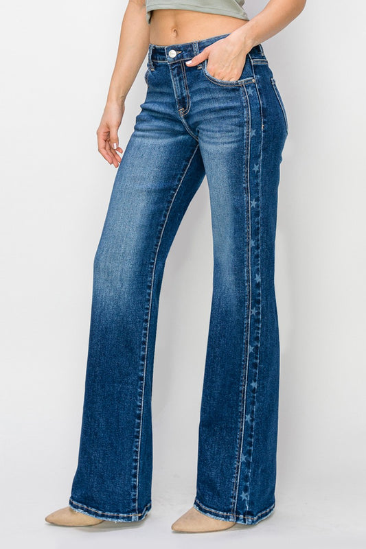 Mid Rise Star Print Straight Jeans
