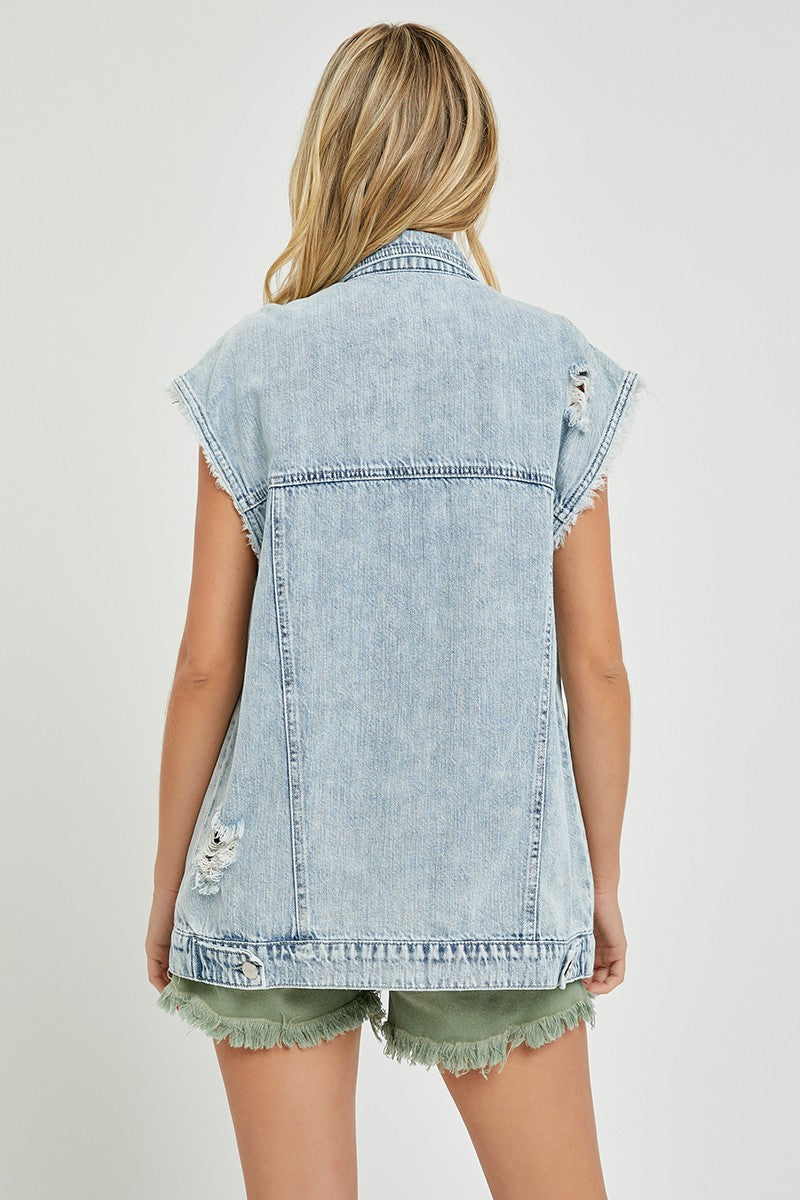 Oversized Distressed Denim Vest