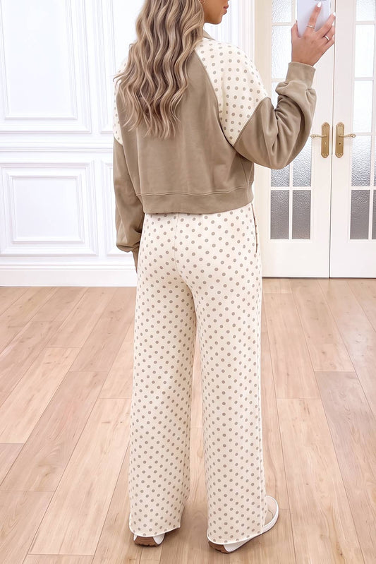 Polka Dot Colorblock Casual 2pcs Pants Set