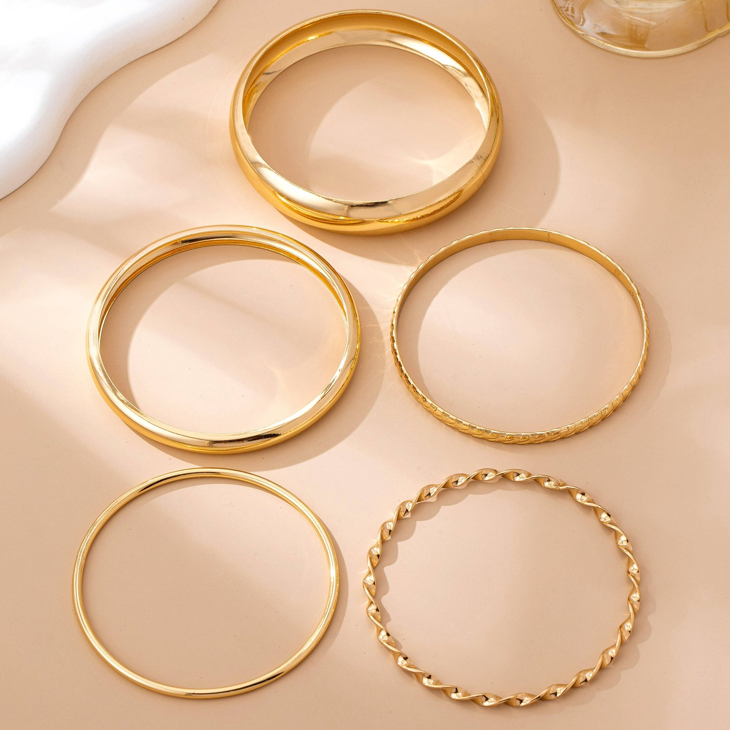 Gold Textured Bangle Stack Set