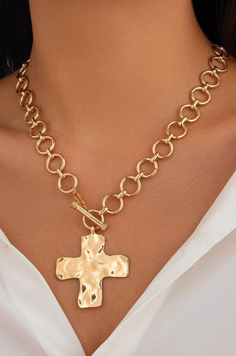 Chunky Cross Necklace - Gold