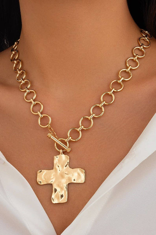 Chunky Cross Necklace - Gold