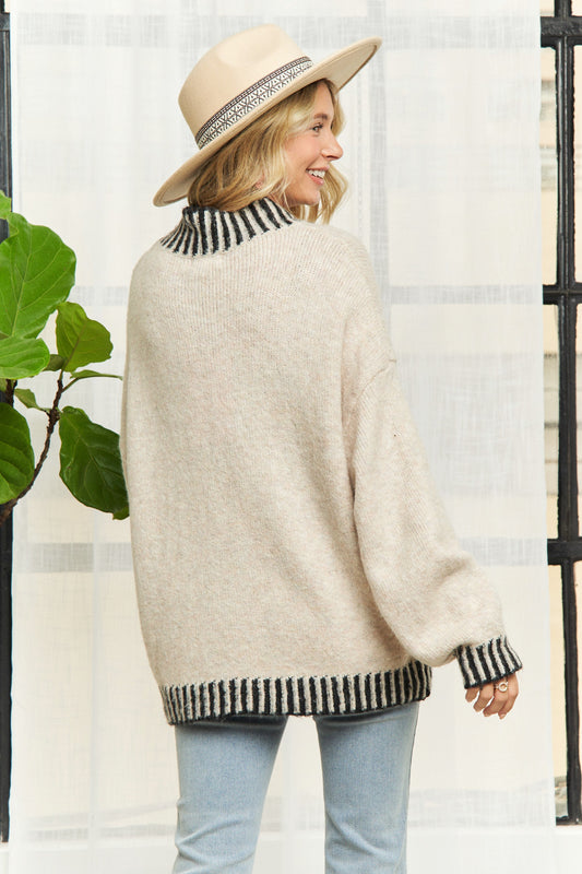 Mock Neck Loose Fit Sweater Top Edge
