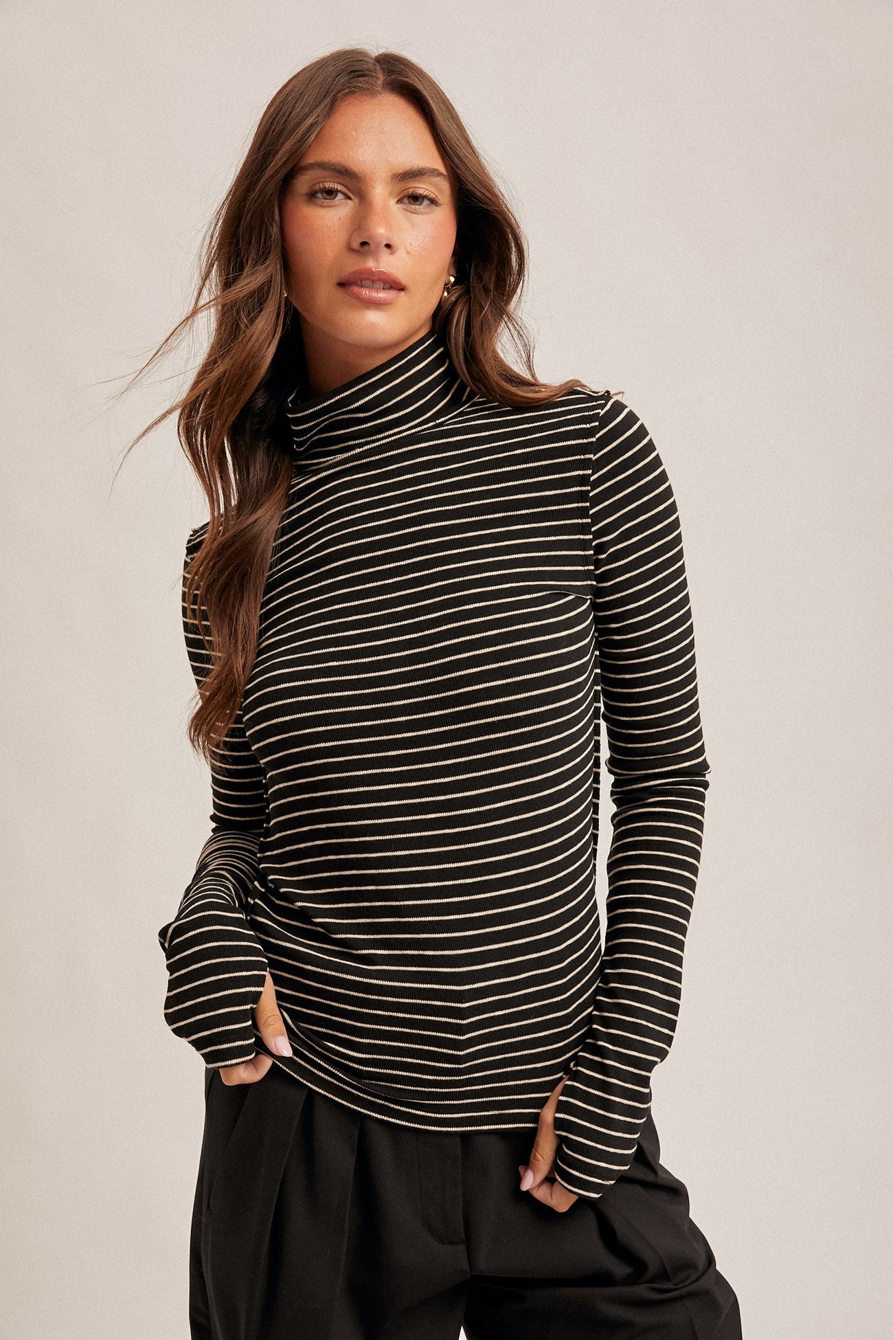 Stripe Turtleneck Long Sleeve Top