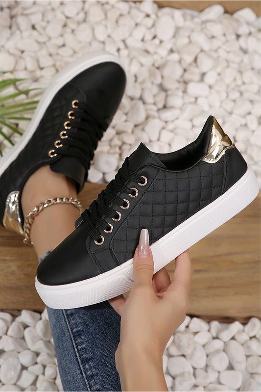 Black Quilted Lace-up Sneakers