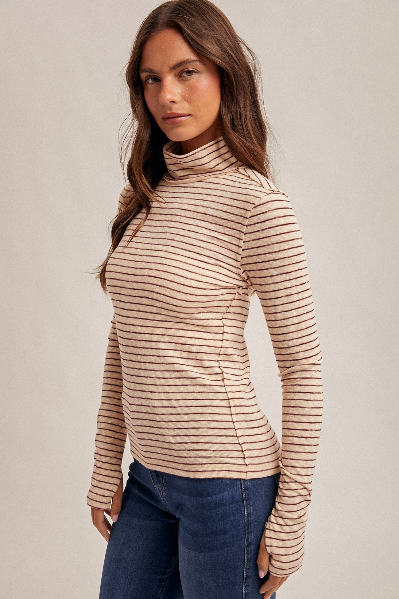 Stripe Turtleneck Long Sleeve Top
