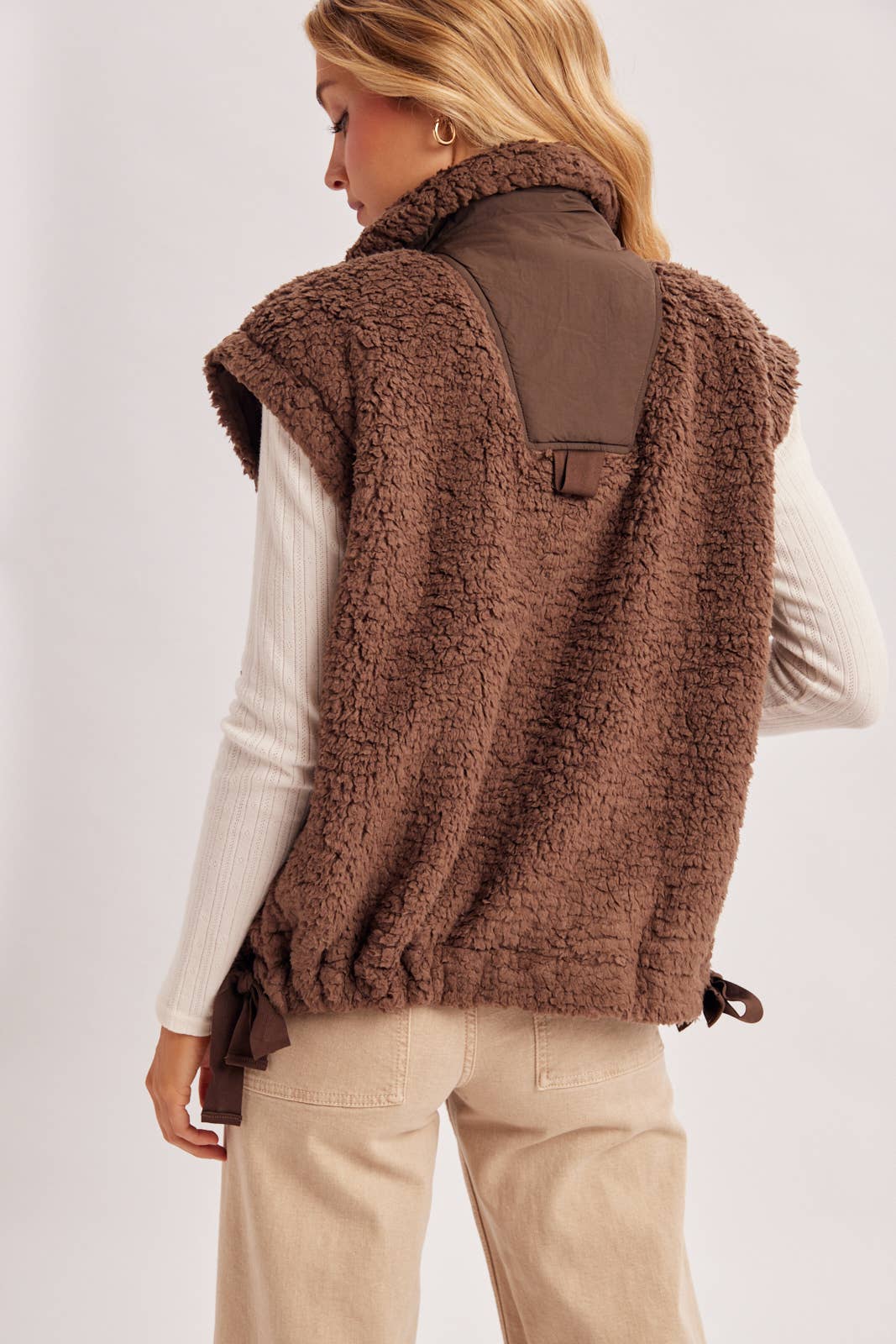 BUTTON DOWN MOCK NECK FLEECE SHERPA VEST
