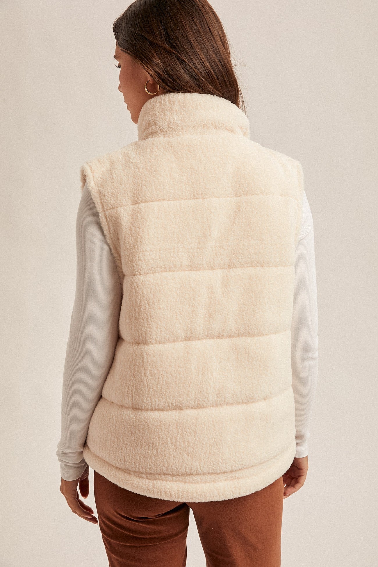 Teddy Fleece Snap Button Down Puff Vest