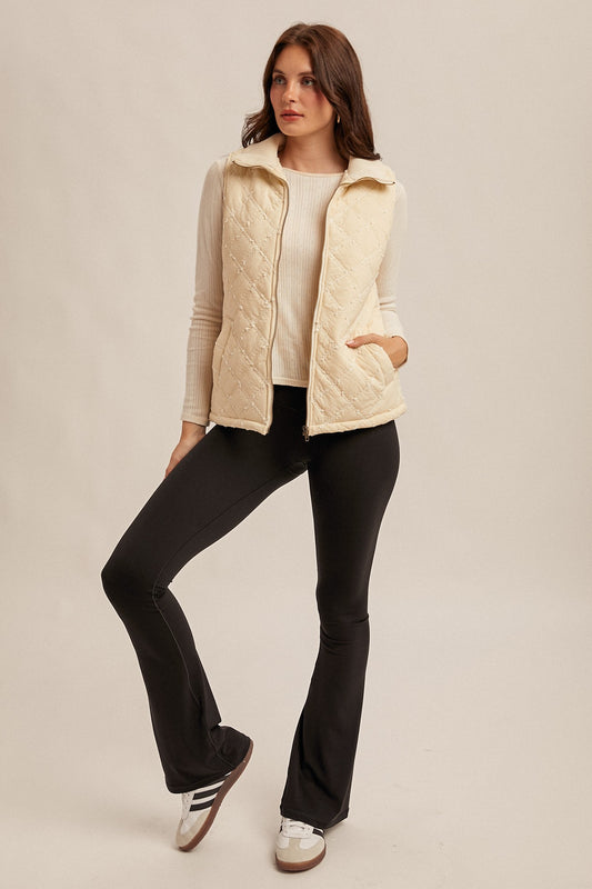 Stitch Detailed Rib Collar Padded Vest