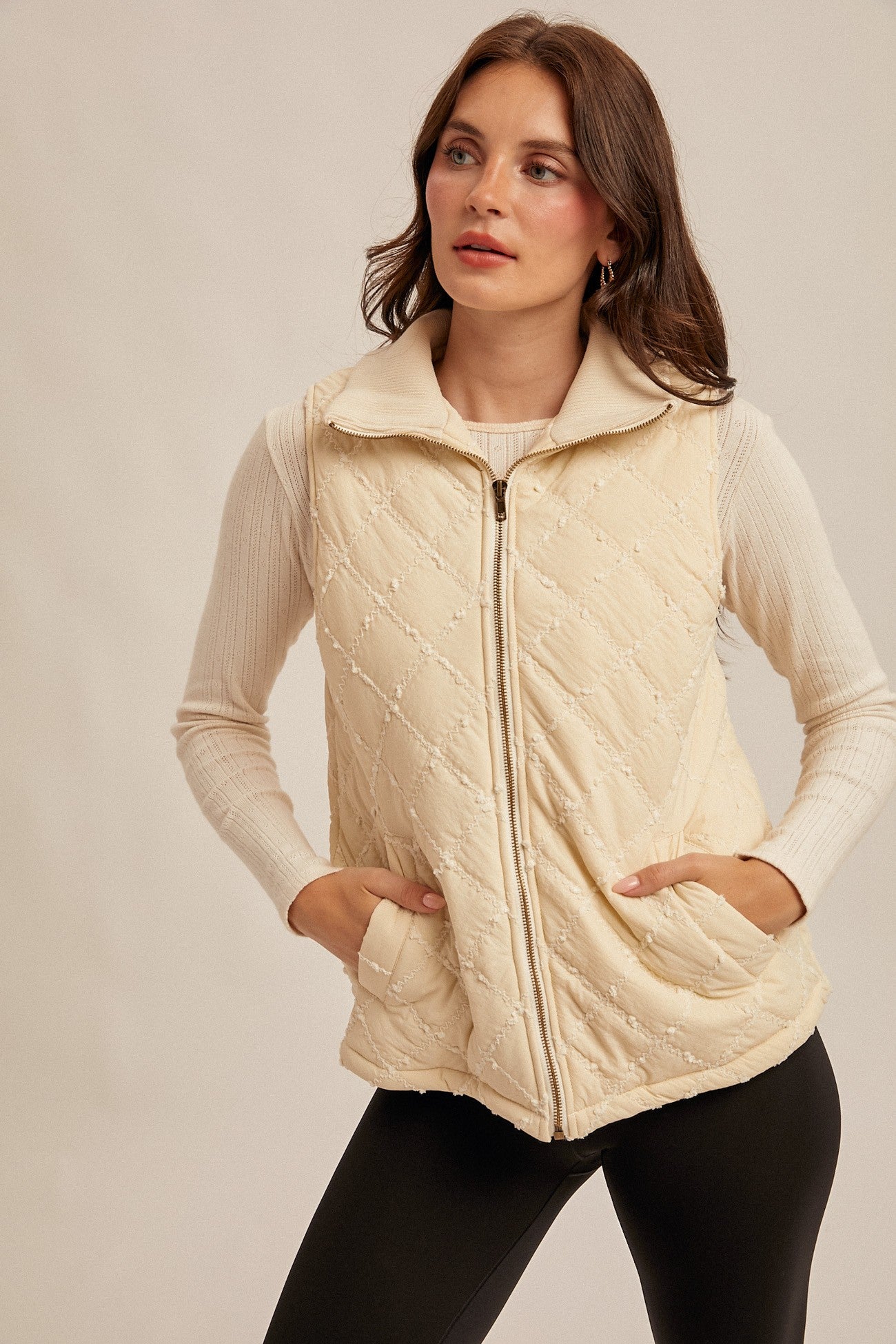 Stitch Detailed Rib Collar Padded Vest