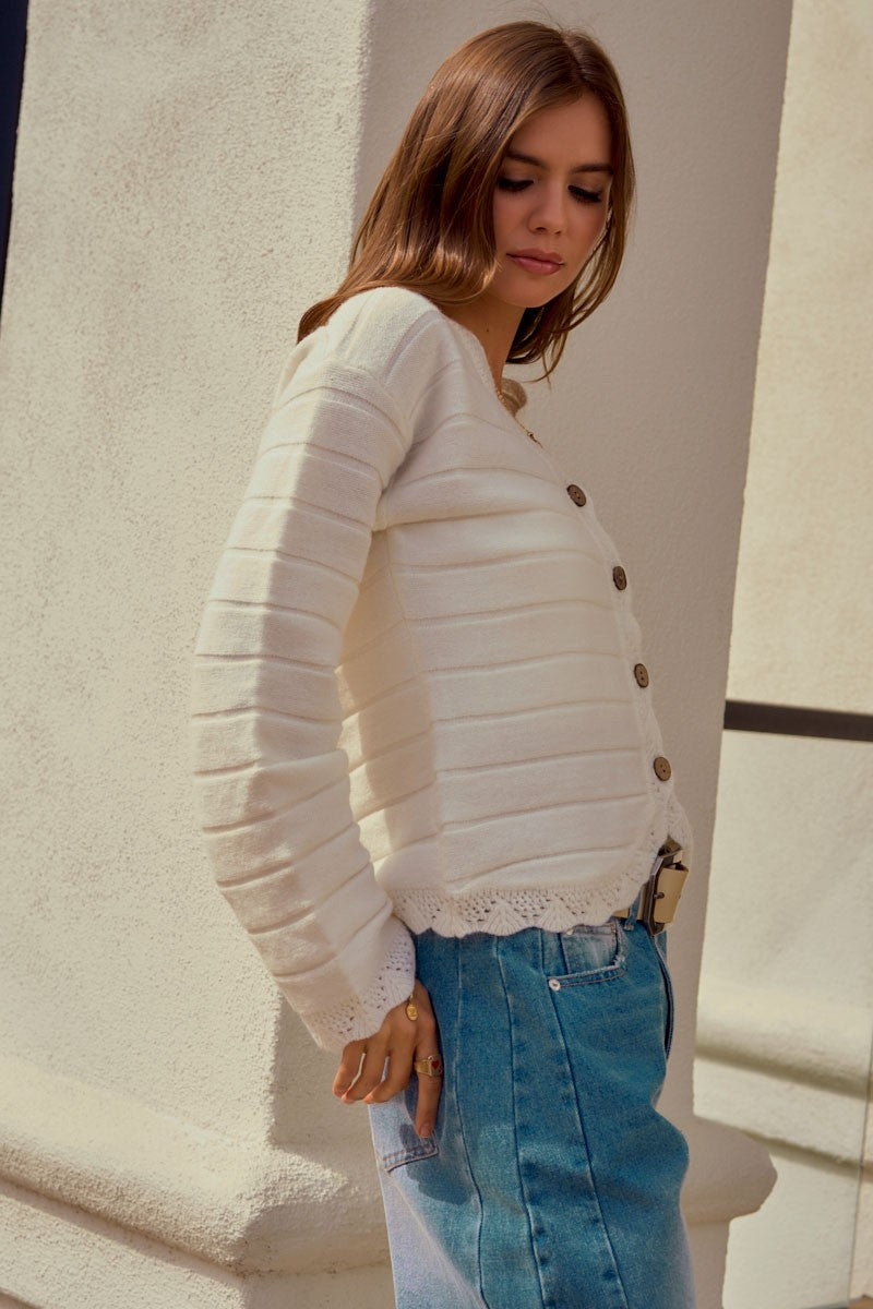 Trimmed Button Down Sweater Cardigan
