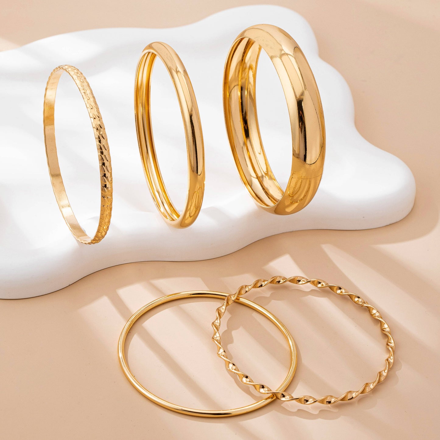 Gold Textured Bangle Stack Set
