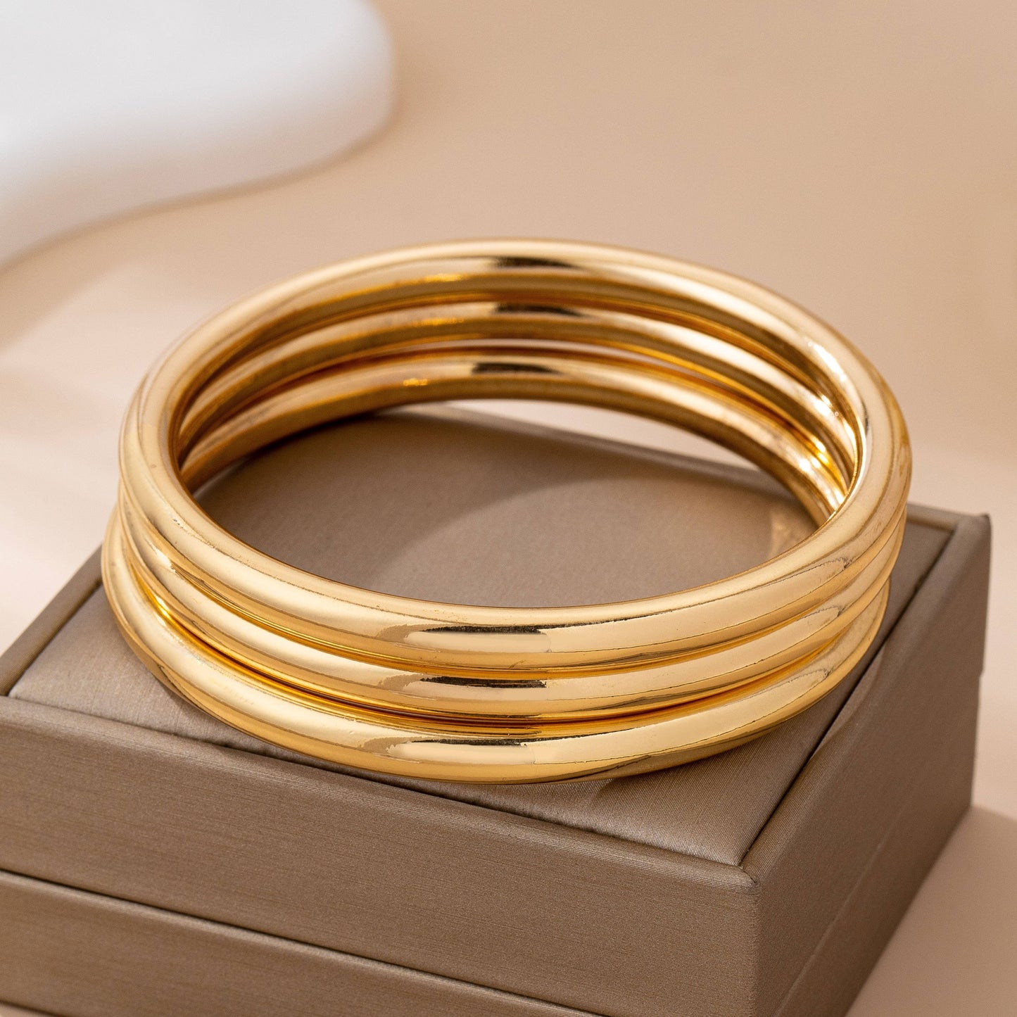 Chunky Triple Tube Bangle Set - Gold