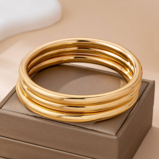 Chunky Triple Tube Bangle Set - Gold
