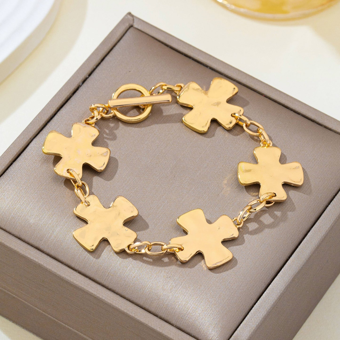 Textured Hammered Cross Link Bracelet