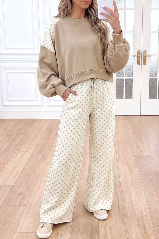 Polka Dot Colorblock Casual 2pcs Pants Set