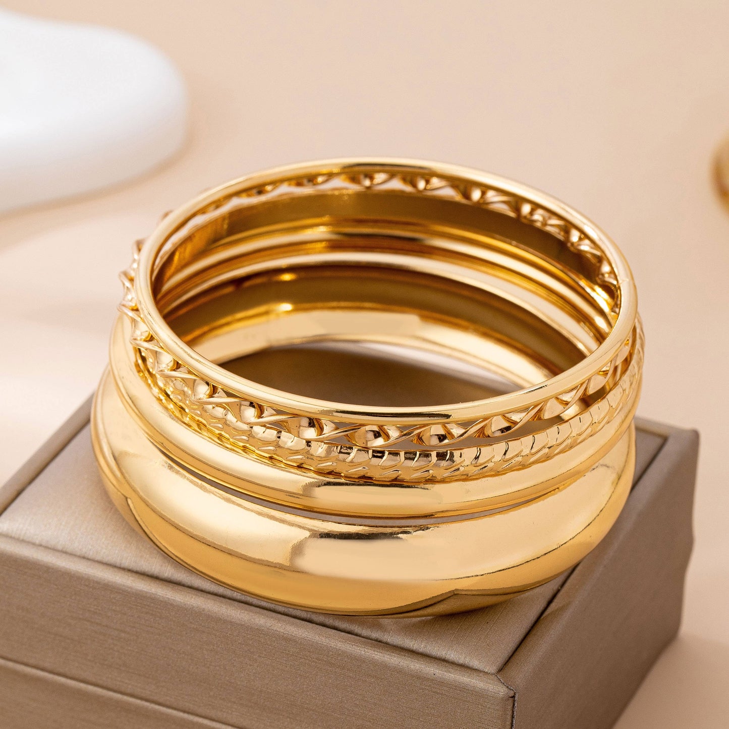 Gold Textured Bangle Stack Set