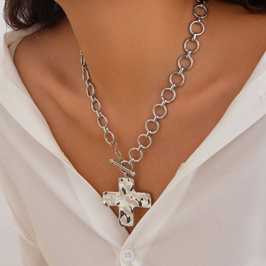 Chunky Cross Necklace - Silver