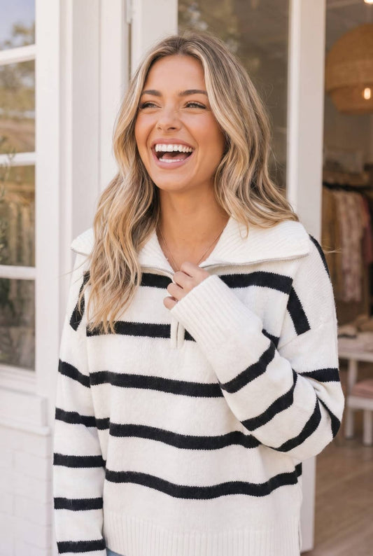 Horizontal Stripe Sweater Quarter Zip