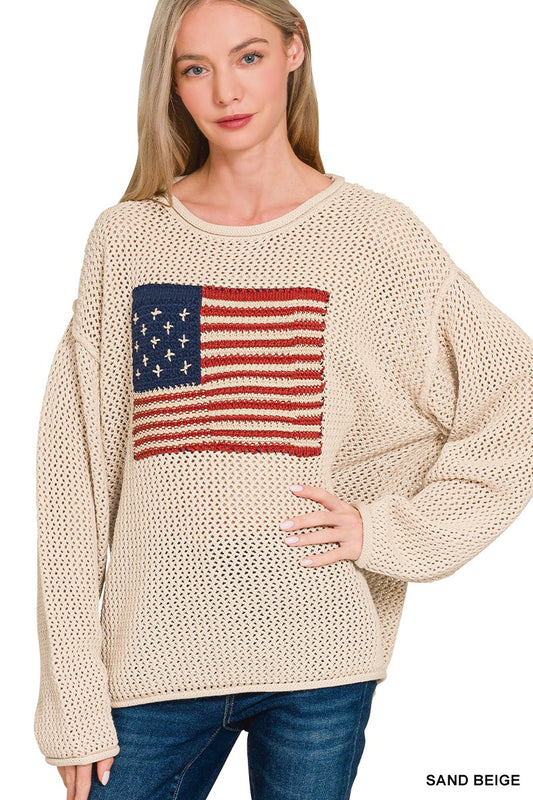 American Flag Long Sleeve Knit Sweater