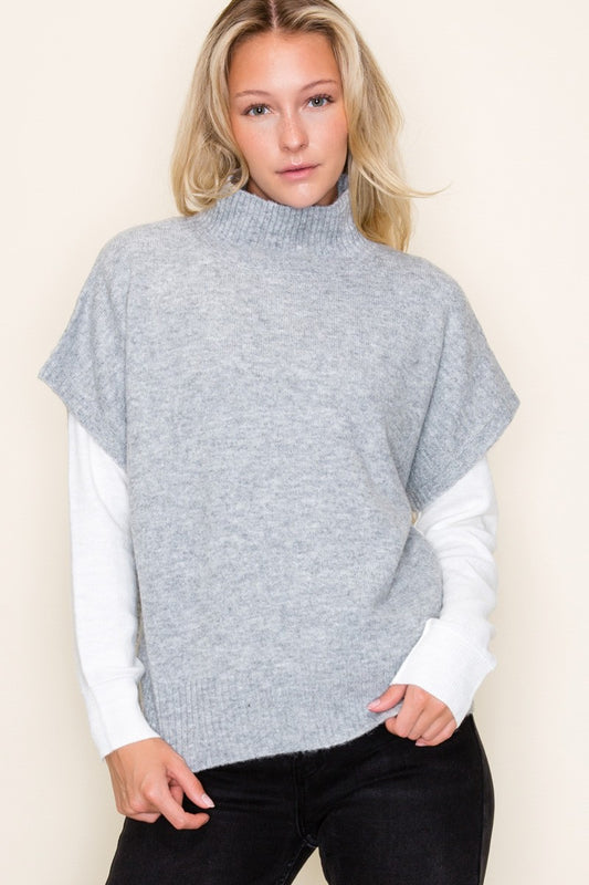 Mock Neck Solid Sweater Vest