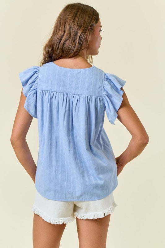 White Cotton V-Neck Butterfly Sleeve Blouse