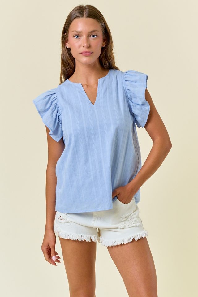 White Cotton V-Neck Butterfly Sleeve Blouse