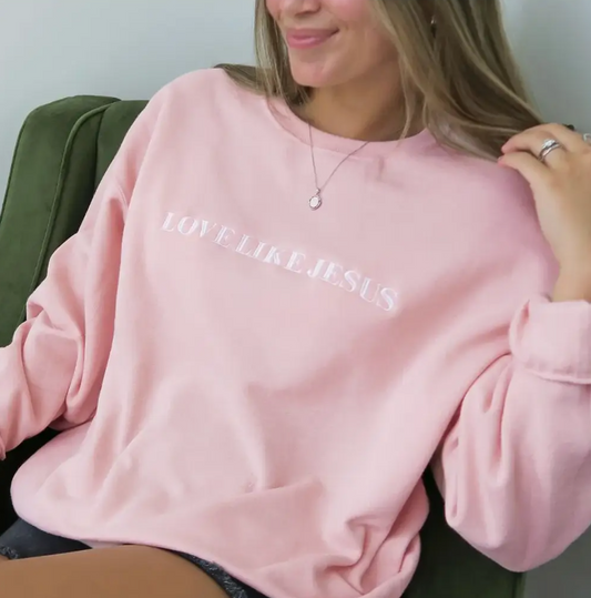Embroidered Sweatshirt Love Like Jesus Crewneck