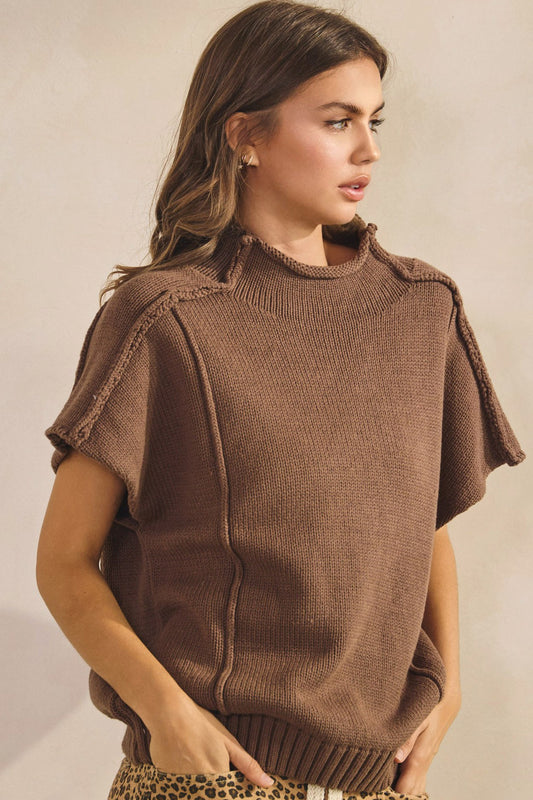 Relaxed Fit Ribbed Short Sleeves Sweater