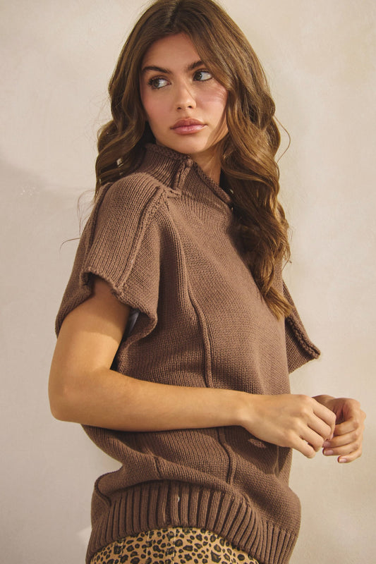 Relaxed Fit Ribbed Short Sleeves Sweater